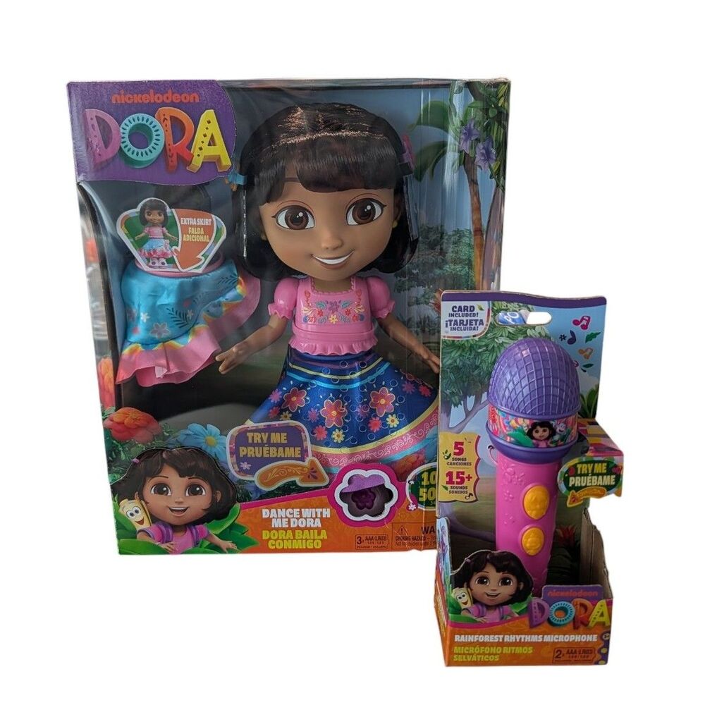 NEW Nickelodeon Dora Dance With Me Interactive Doll & Rainforest Microphone
